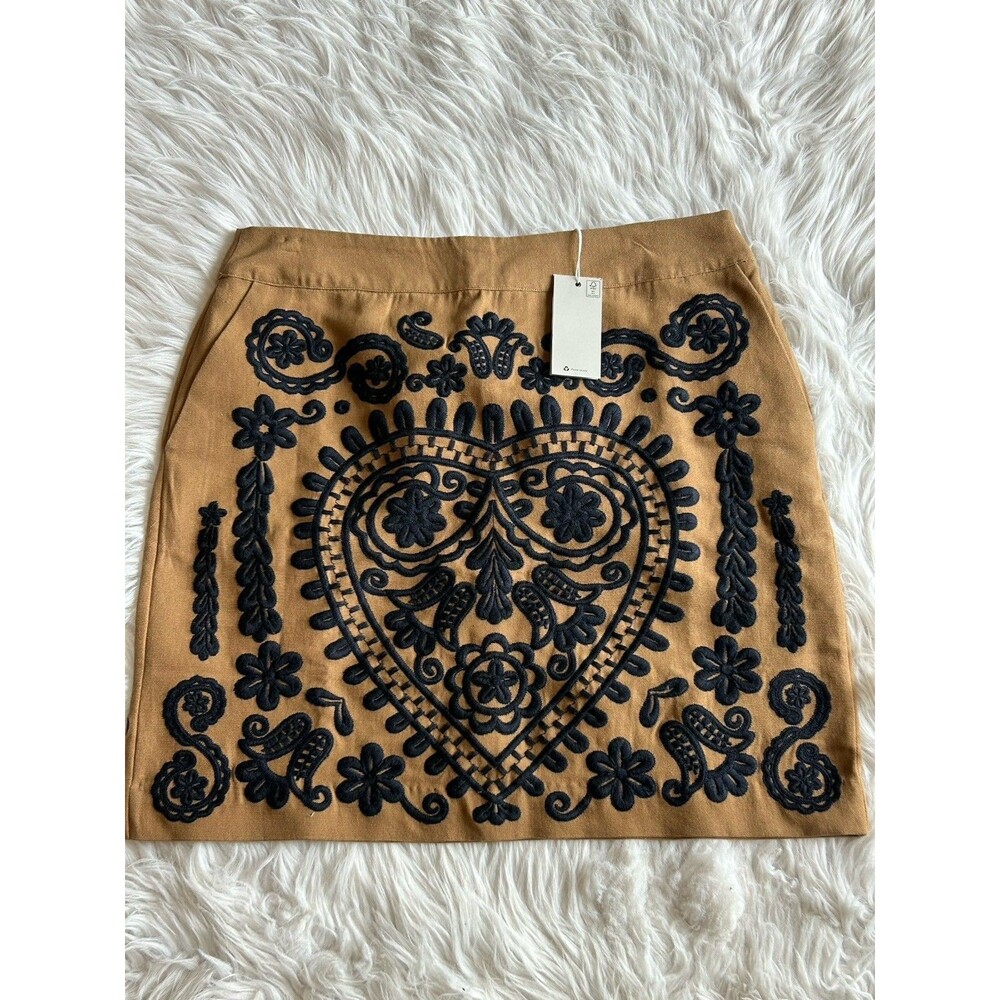 BODEN Women’s Size 10 Camel Brown Embroidered Mini Skirt NWT W/Pockets - Picture 4 of 15